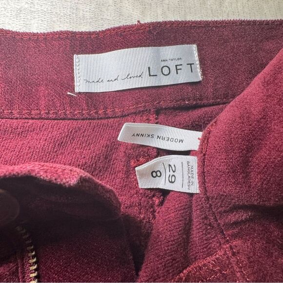 Ann Taylor LOFT Burgundy‎ Velvet Modern Skinny Jean Pants Size 8 - Picture 7 of 8